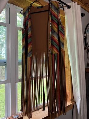 Striped Western Fringe Vest - Multi Color